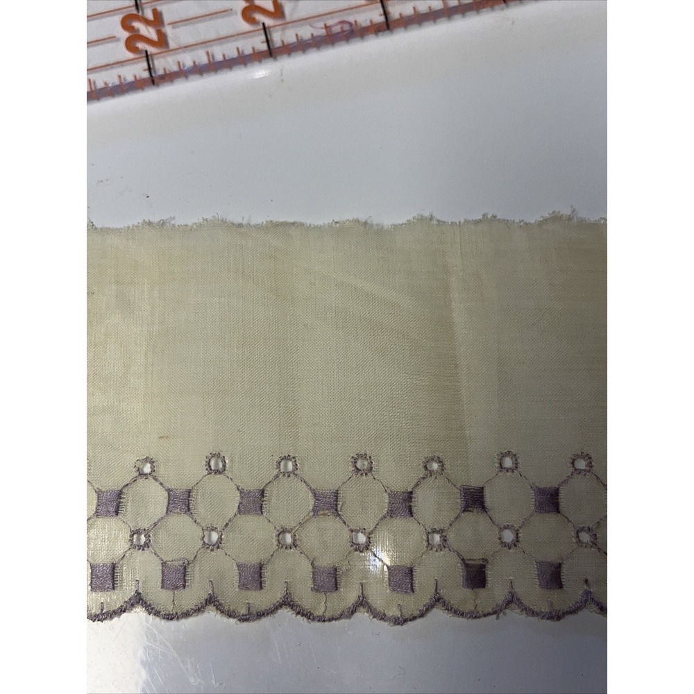 Lot Antique Vintage Swiss Organdy Lace Ecru With Blue Scalloped Edge 3" X 3 Yds